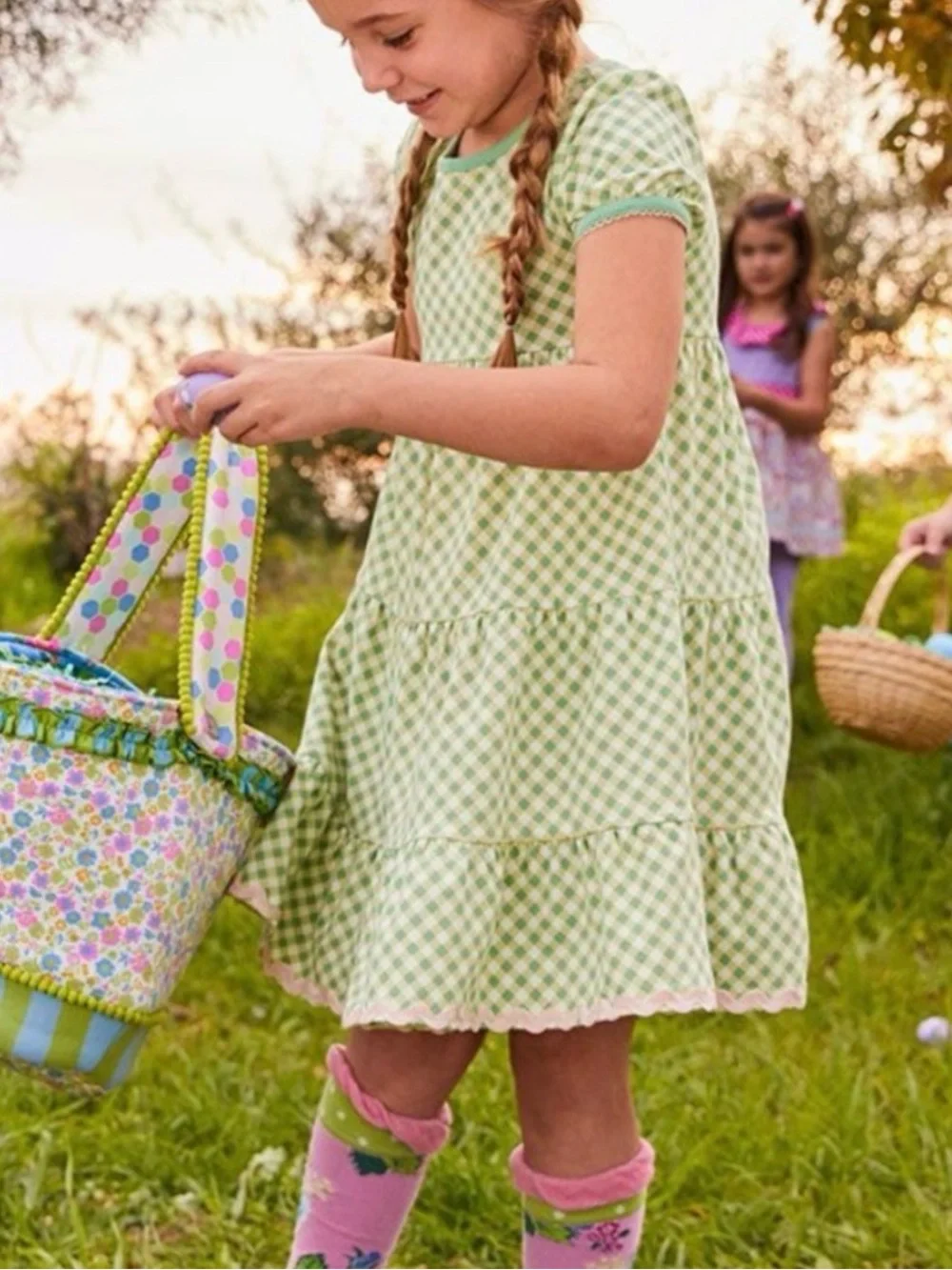 Matilda Jane Green Gingham Tiered Twirl Dress Girls Size 6